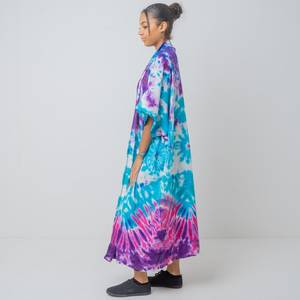 Tie Dye rayonne tissu Long Kimono Boho Style dame plage vacances d'été couvrir Sexy Resort porter femmes Kimono grande taille Kimono - Product Image 4