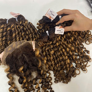 Pixie Curly Piano Brown Ensemble donneur unique Paquets assortis avec fermeture Cheveux humains Cheveux bruts vietnamiens Qualité de luxe - Product Image 4