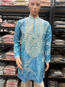 <b>Men's</b> Embroidered <b>Kurta</b> With Regular Fit Traditional <b>Indian</b> Pakistani Casual Wear <b>For</b> All Seasons - Product Image 3