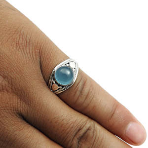 Anillo de Plata de Ley 925 Sólida con Corte Redondo Brillante y Gema de Calcedonia Natural Engastada en Bisel, Estilo Boho, Anillo de Diseño - Product Image 4