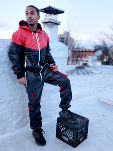 Conjunto Deportivo para Hombre con Capucha, Color Rojo y Negro, con Cremallera Completa, Pantalones Jogger, Ropa de Calle, Invierno, Cuero Genuino, Transpirable - Product Image 5