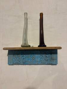 Étagère murale en bois artisanale avec sculpture florale |   Étagère murale multifonctionnelle rustique vintage pour salle de bain et salon - Product Image 4