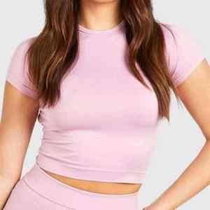 Ensemble d'été décontracté deux pièces pour femme, col rond uni, coupe régulière, respirant, 100 % coton, couleur personnalisable - Product Image 4