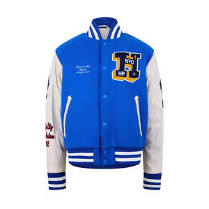 เสื้อแจ็คเก็ตวาร์ซิตี้สีน้ำเงินสำหรับผู้ชาย พร้อมโลโก้ NYC HP ปักลาย สไตล์พรีปปี้ ทรงปกติ คอปกพับได้ ผลิตจากผ้าโพลีเอสเตอร์ผสมฝ้าย - Product Image 4