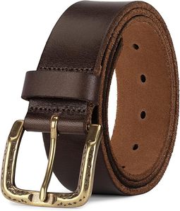Ceinture en cuir de vache marron avec boucle rectangulaire en cuivre, style décontracté, durable et vintage - Product Image 3