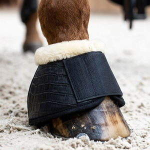 HM GLOBAL Premium <b>Black</b> Croc Pattern Faux Leather Neoprene Padded Trimmed Mink Hoof Protection <b>Waterproof</b> Lightweight Horse Bell - Product Image 2