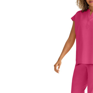 Conjunto de Uniforme Médico Unisex, Color Magenta, Manga Corta, Cuello Dividido, Pantalones, Uniforme de Enfermera de Hospital, Tejido de Poliéster/Rayón - Product Image 3