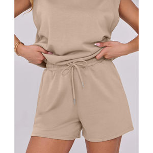 Ensemble t-shirt basique et short long pour femme, 100% coton, taille élastique, séchage rapide, respirant, vêtements décontractés d'été - Product Image 4