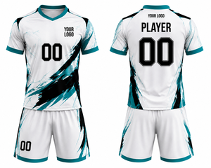 Ensemble maillot et short de football personnalisé imprimé par sublimation, col en V, anti-transpiration, respirant, unisexe, pour adulte, idéal pour l'été et respectueux de l'environnement - Product Image 3