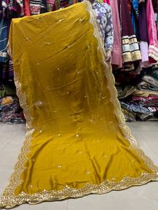 Burgundy Crinkled Silk Dupatta with Gold Border Elegant Traditional Indian Pakistani Women <b>Wedding</b> Party Diwali Wear - Product Image 5