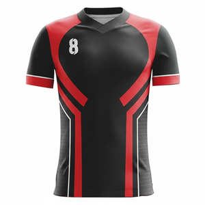Custom Sublimated Soccer Jersey Men's V-Neck Short Sleeve Moisture Wicking Black <b>Red</b> <b>Striped</b> Athletic Fit Adult Uniform - Product Image 1