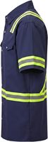 Chemise de travail unisexe bleu marine à manches courtes haute visibilité coupe-vent avec bandes réfléchissantes en coton, uniforme de sécurité, logo personnalisé