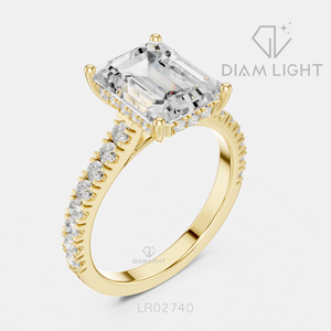 Bague de fiançailles de luxe en or blanc 14 carats avec diamant de laboratoire certifié IGI 5,20 carats, taille émeraude, F+ VS+, pavé - Product Image 6