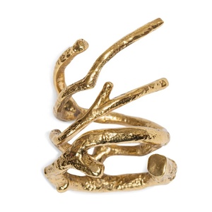 Ramita dorada Estilo ramificado Oro forjado Vajilla pulida Diseño de ramita de metal real Servilletero grabado a mano - Product Image 1