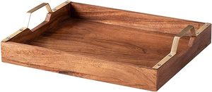 Wooden <b>tray</b> with gold metal handles modern design durable construction perfect for kitchen dining serving <b>snacks</b> drinks - Product Image 6