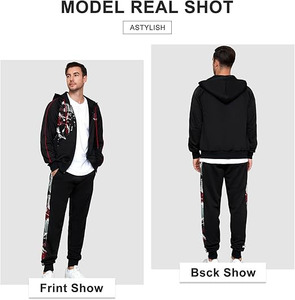 Conjunto Deportivo Urbano para Hombre con Sudadera con Estampado de Grafiti y Pantalones Jogger, Negro y Borgoña, Informal, Transpirable - Product Image 2