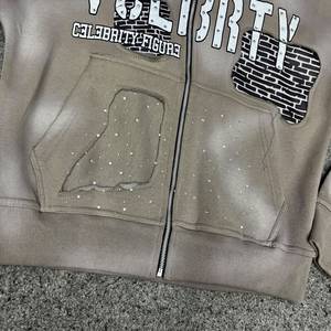 Rexfit Sports Hooded <b>Zipper</b> <b>Sweatshirt</b> Unisex Regular Fit 100% Cotton Rhinestone Streetwear Autumn Wear - Product Image 4