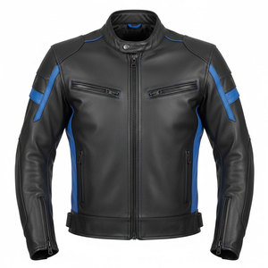 Blouson de moto classique pour homme en cuir durable, imperméable, coupe-vent, avec taille et manches ajustables, détails de sécurité, design moderne - Product Image 1
