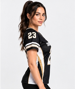Index Apparel Camiseta de fútbol de malla negra para mujer, cuello en V, manga corta, ajustada, transpirable, ropa deportiva de equipo 23 - Product Image 5