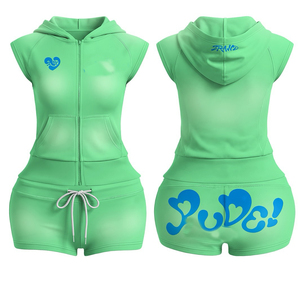 Two Piece Quick Dry Casual Summer Distressing Embroidery <b>Knitted</b> Polyester/Cotton Sweatsuit Zip-Up Hoodie Shorts Jacket <b>Set</b> Men - Product Image 3