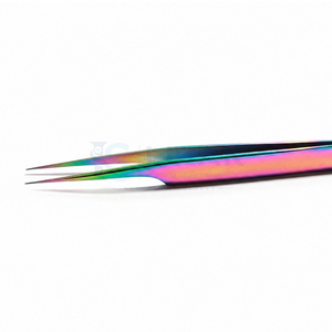 Pince à épiler professionnelle en acier inoxydable arc-en-ciel à pointe droite pour extensions de cils, outil de maquillage de précision pour isolation et volume des cils - Product Image 3