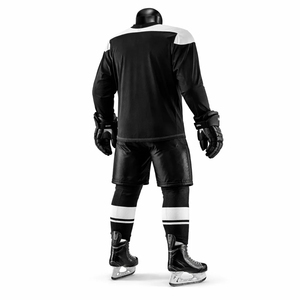Uniforme de hockey sobre hielo personalizado, conjunto de camiseta y pantalones cortos sublimados en blanco y negro, ropa de equipo para adultos, fabricante OEM ODM - Product Image 5