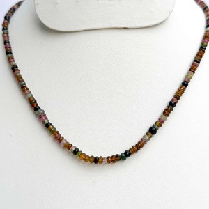 Wholesale Natural Multi-Tourmaline Faceted Rondelle Gemstone Beads <b>Necklace</b> Sterling <b>Silver</b> Clasp Featuring <b>Pearls</b> Main Stone - Product Image 1