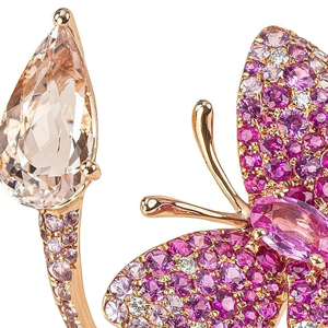 Rose <b>Gold</b> Butterfly <b>Cocktail</b> <b>Ring</b> With Morganite Pear Cut And Pave Pink Gemstones For Women Luxury Party Jewelry - Product Image 2