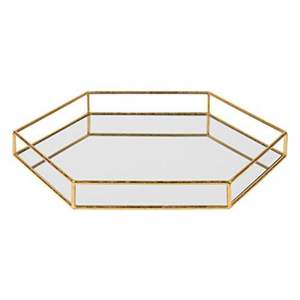 Bandeja Decorativa de Cristal Hexagonal Dorada de Lujo |   Organizador de Joyas Geométrico de Metal, Bandeja de Maquillaje para Decoración del Hogar y Bodas - Product Image 4