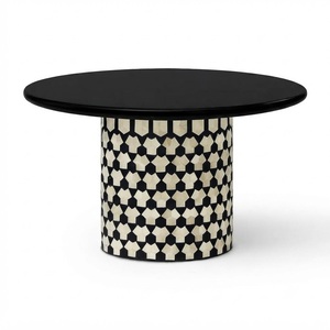 Table basse ronde en os incrusté vert, tabouret tambour à rayures effet illusion optique, table d'appoint moderne faite à la main en résine incrustée, vente en gros - Product Image 2