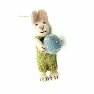 Handmade Knitted <b>Easter</b> Bunny Ornament Holding Blue Egg Green Suit Cute Animal Decor Hanging <b>Tree</b> <b>Decoration</b> - Product Image 5