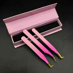 Pince à cils rose ombré avec poignée diamantée – Pince à extension de cils en acier inoxydable à pointe précise avec logo personnalisé - Product Image 6