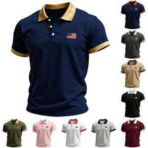 เสื้อโปโลแขนสั้นสีเขียวมะกอกสำหรับผู้ชาย ปักลายธงชาติอเมริกาด้านหน้า ผ้าฝ้ายอ๊อกซ์ฟอร์ดลำลอง ระบายอากาศได้ดี - Product Image 5
