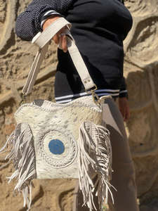 New Western Style Hair on Metallic Suede Leather <b>Fringe</b> Crossbody Bags High Quality Genuine Leather Middle Concho Shoulder Bags - Product Image 3