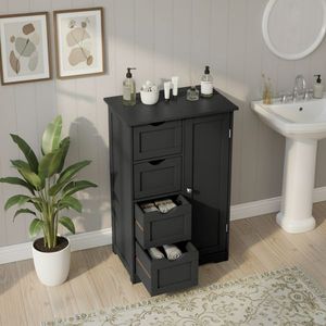 Mobile da Bagno in MDF Nero con Rivestimento in Melamina 56*30*80cm, 4 Cassetti, 1 Anta, Scaffali Funzionali e Eleganti - Product Image 5