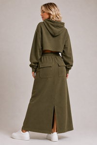 OEM Cropped Hoodie and Custom Length <b>Maxi</b> <b>Skirt</b> Sets Heavyweight Cotton Fleece Two-Piece Streetwear Winter Tracksuits for Women - Product Image 3