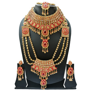 Indian Trendy Classic Choker Engagement Anniversary Wedding Party <b>Gift</b> Set Crystal Kundan Faux Pearl Alloy Gold Women's Earrings - Product Image 2