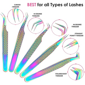 Rainbow Color Professional Stainless Steel Eyelash Tweezer Kit with Custom Logo Durable Tips Reusable Multiple Shapes - Product Image 2
