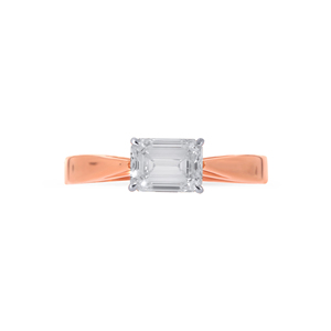 Anillo Solitario de Oro Rosa de 18K, Anillo Clásico de Oro Rosa con Diamante Corte Esmeralda, Anillo Minimalista de Cuatro Puntas para Compromiso o Boda - Product Image 3