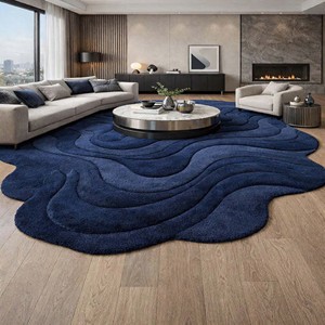 Alfombra abstracta azul marino de forma irregular, alfombra moderna hecha a mano con mechones, alfombra de lana suave para sala de estar, dormitorio, decoración de lujo para el hogar. - Product Image 6