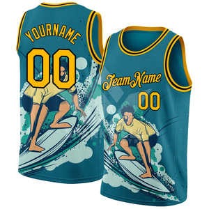 Maillot de basketball personnalisé sublimé noir et rouge avec motif palmier, sans manches, unisexe, pour adulte, avec nom et numéro d'équipe, respirant - Product Image 3