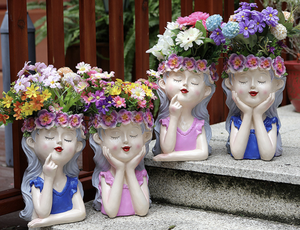 Grands pots à succulentes en résine avec visage de fille mignon, drainage intégré, <span class=keywords><strong>pour</strong></span> décoration intérieure, cadeaux du Nouvel An, pot de fleurs et plantes sur pied - Product Image 6