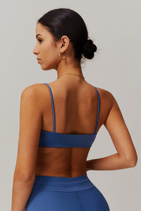 Bralette sans couture bleue pour femme avec bretelles non ajustables, sans armatures, style basique, en spandex et polyester tricoté, couleur unie, toutes saisons - Product Image 5