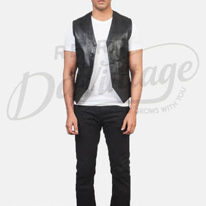 Gilet de motard personnalisé pour homme en cuir véritable noir, coupe ajustée, veste sans manches avec ceinture, multi-poches, style punk - Product Image 1