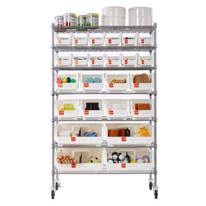 Organisateur à 24 compartiments, étagère de rangement à roulettes à 7 niveaux, système d'étagères en fil d'acier, roues, organisateur d'outils mobile pour garage, salle de classe - Product Image 1