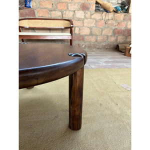 Mid-Century Modern Solid Acacia Wood Living Room <b>Set</b> | Handcrafted 2-Seater Rattan <b>Bench</b> & Round Coffee <b>Table</b> | japandi <b>table</b> - Product Image 5