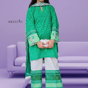 Robe en coton/polyester, pantalon uni, chemise imprimée, dupatta, tenue décontractée pakistanaise en 3 pièces - Product Image 1