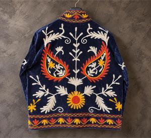 Premium <b>Velvet</b> Embroidered Suzani <b>Jacket</b> With Floral Pattern Full Sleeve Stand Collar Bohemian <b>Women's</b> Autumn Outerwear - Product Image 2