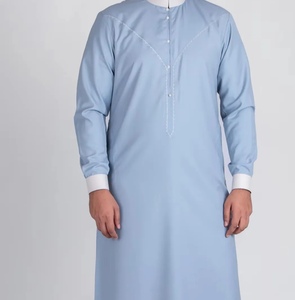 <b>Men's</b> Beige <b>Thobe</b> Long Sleeve Stand Collar Embroidered Modest Prayer Wear Cotton Ankle Length All Seasons Middle East Style - Product Image 6