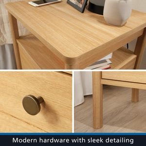 Luxury Solid <b>Wood</b> Nightstand with Natural Teak Finish <b>Bedside</b> <b>Cabinet</b> for Bedroom - Product Image 6